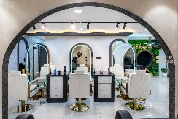 the glam luxe salon interiors by g cube studios