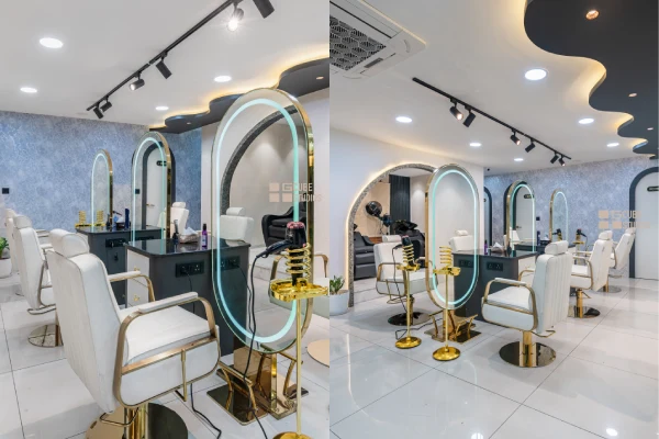 the glam luxe salon interiors by g cube studios