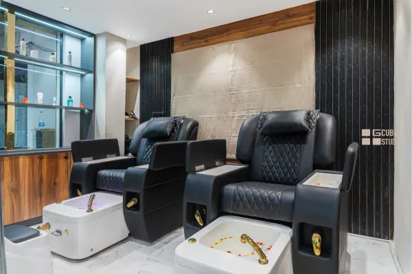 the glam luxe salon interiors by g cube studios