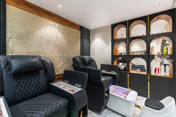 the glam luxe salon interiors by g cube studios